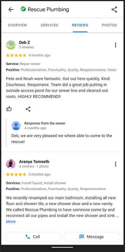Review response from owner on LSA on mobile